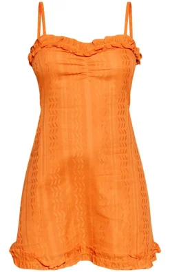 Orange Textured Cotton Frill Detail Shift Dress