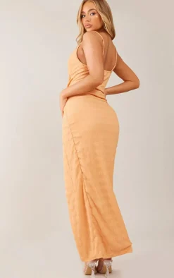 Orange Textured Cowl Knot Detail Maxi Dress