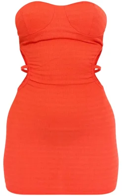 Orange Textured Cut Out Bandeau Bodycon Dress