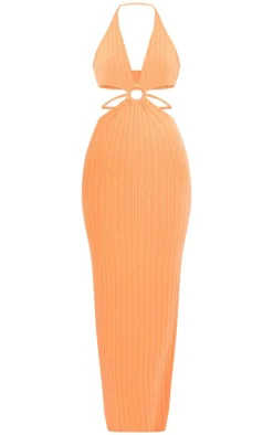 Orange Textured Cut Out Ring Detail Maxi Dress