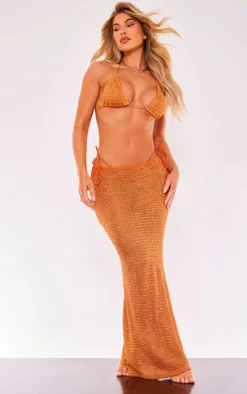 Orange Textured Fishtail Beach Maxi Skirt