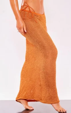 Orange Textured Fishtail Beach Maxi Skirt