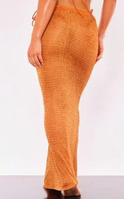 Orange Textured Fishtail Beach Maxi Skirt