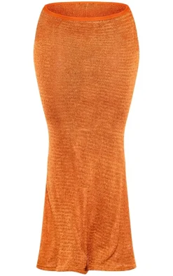 Orange Textured Fishtail Beach Maxi Skirt