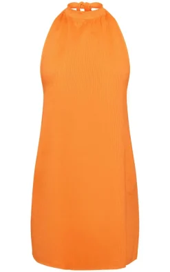 Orange Textured Halterneck Shift Dress