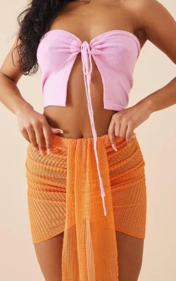 Orange Textured Jersey Drape Front Mini Skirt