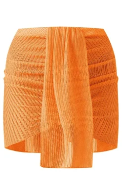 Orange Textured Jersey Drape Front Mini Skirt