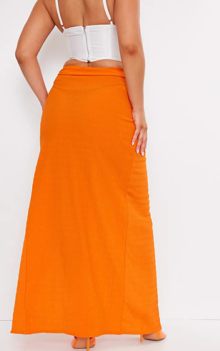 Orange Textured Knot Detail Maxi Skirt