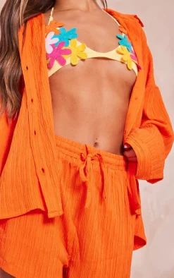 Orange Textured Oversized Floaty Runner Shorts