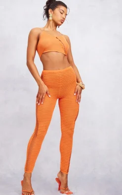 Orange Textured Sheer Knit Laddering Leggings
