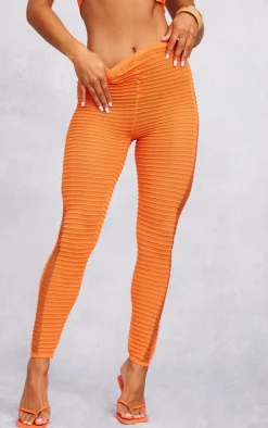 Orange Textured Sheer Knit Laddering Leggings