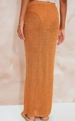 Orange Textured Sheer Midaxi Skirt