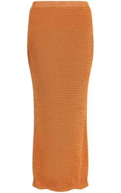Orange Textured Sheer Midaxi Skirt