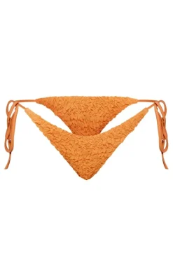 Orange Textured Tie Side Bikini Bottoms