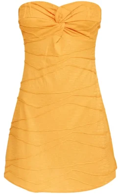 Orange Textured Twist Bandeau Shift Dress