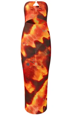 Orange Tie Dye Print Ring Cut Out Bandeau Maxi Dress