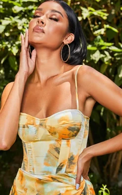 Orange Tie Dye Print Structured Corset Top