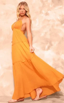 Orange Tiered Halterneck Maxi Dress