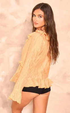 Orange Tiered Ruffle Flute Sleeve Top