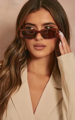 Orange Tort Brown Lens Slim Rectangle Sunglasses