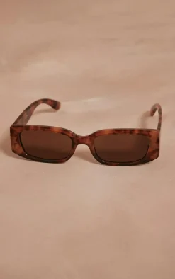 Orange Tort Brown Lens Slim Rectangle Sunglasses