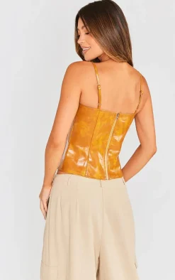 Orange Washed Faux Lather Structured Corset