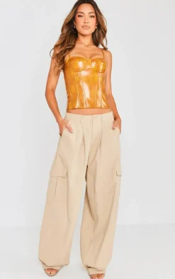 Orange Washed Faux Lather Structured Corset