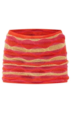 Orange Waved Open Knit Mini Skirt