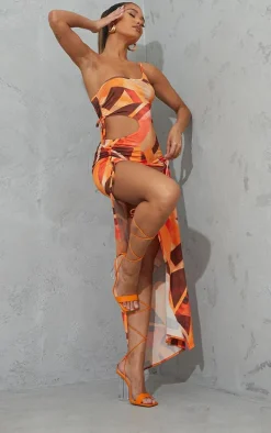 Orange Wide Fit PU Lace Up High Clear Block Heels