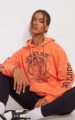 Orange Worldwide Graphic Oversized Hoodie