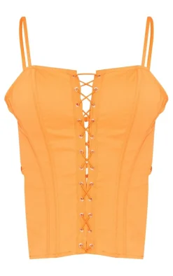 Orange Woven Backless Lace Up Boned Corset