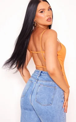 Orange Woven Backless Lace Up Boned Corset