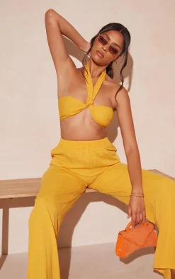 Orange Woven Halterneck Bandeau Top