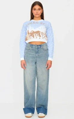 Pale Blue Apres Ski Cropped Christmas Sweater