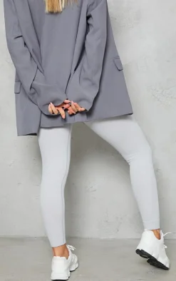 Pale Grey Structured Snatched Rib Cuffed Detail Leggings