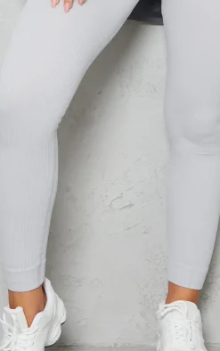 Pale Grey Structured Snatched Rib Cuffed Detail Leggings