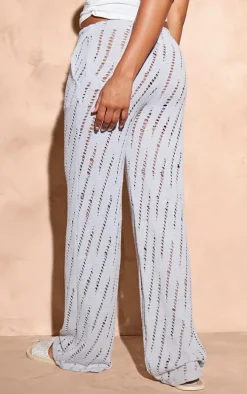 Pale Grey Distressed Knit Drawstring Waist Pants