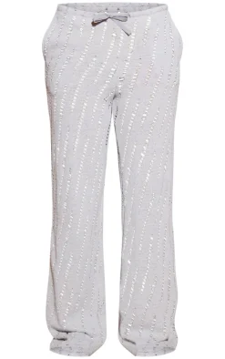 Pale Grey Distressed Knit Drawstring Waist Pants