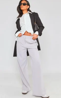 Pale Grey Peach Skin Straight Leg Pants