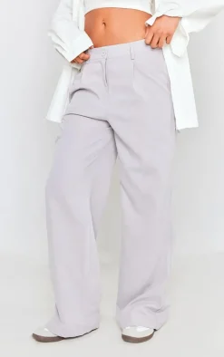 Pale Grey Peach Skin Straight Leg Pants