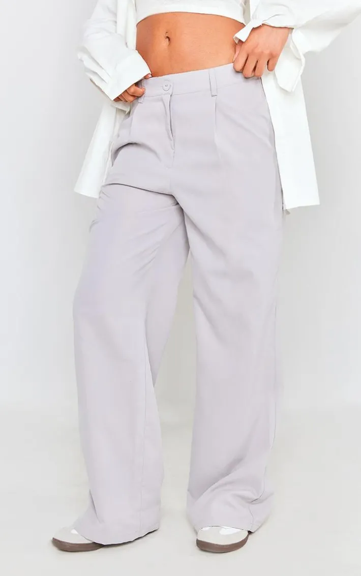 Pale Grey Peach Skin Straight Leg Pants
