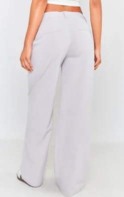 Pale Grey Peach Skin Straight Leg Pants