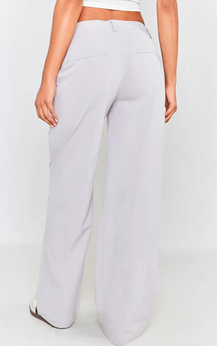 Pale Grey Peach Skin Straight Leg Pants