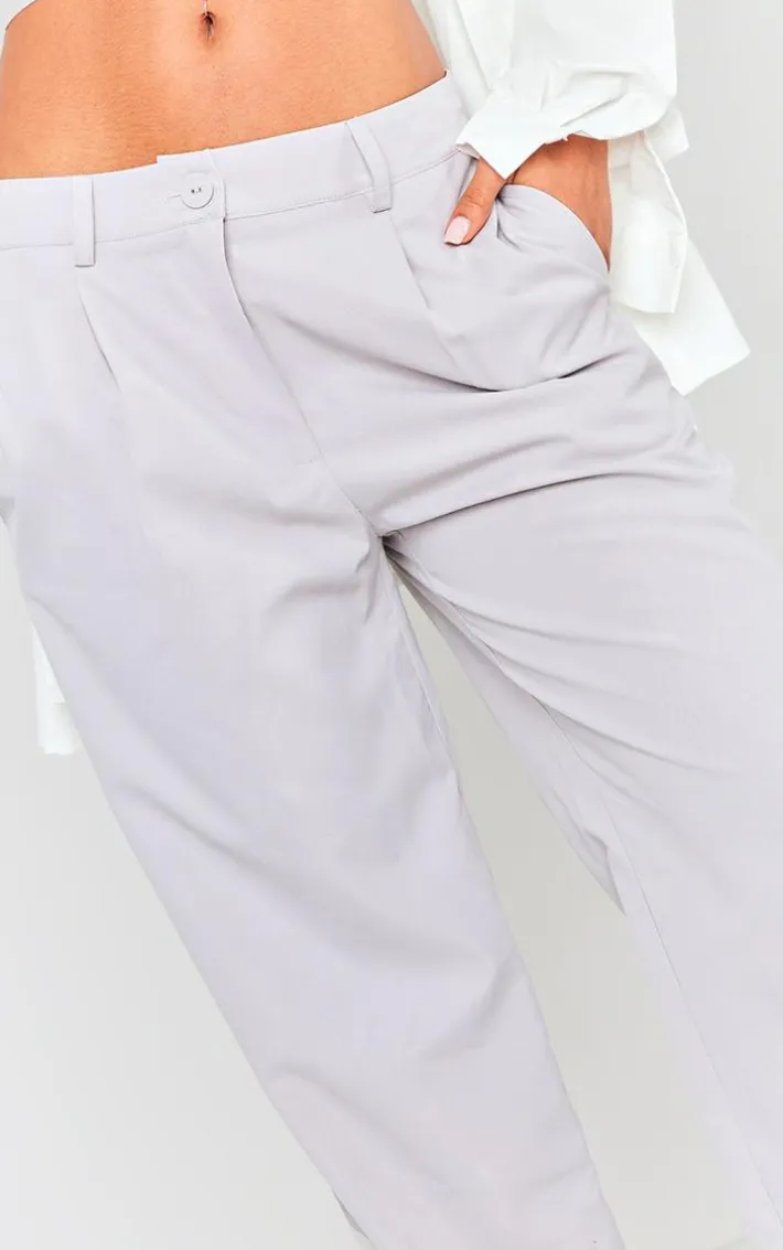 Pale Grey Peach Skin Straight Leg Pants