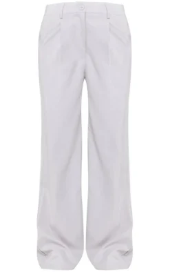 Pale Grey Peach Skin Straight Leg Pants
