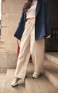 Pale Grey Woven Drawstring Waist Low Rise Relaxed Pants