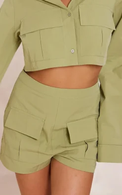 Pale Khaki Cotton Pocket Front Detail Tailored Shorts