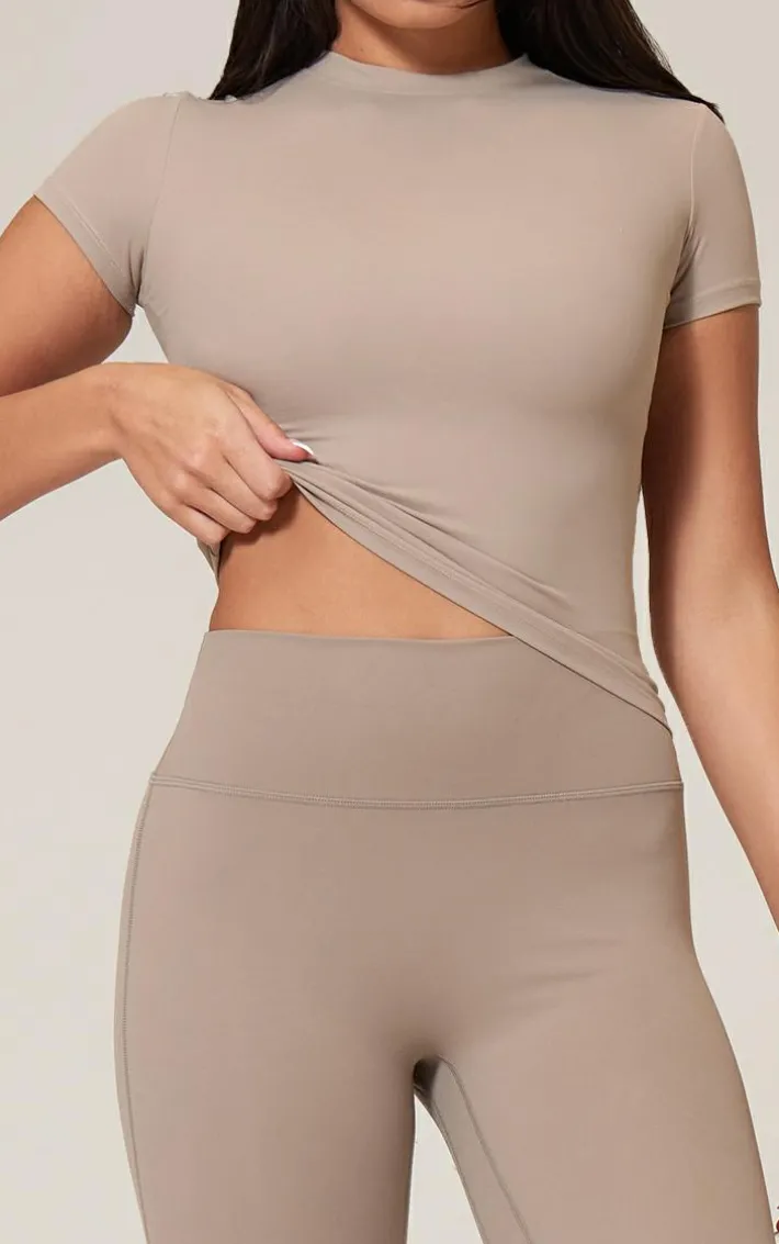 Pale Khaki Snatched Sculpt Short Sleeve T Shirt