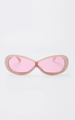 Pale Pink Retro Chunky Frame Sunglasses