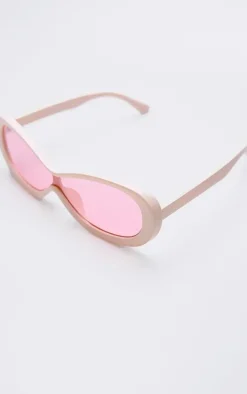 Pale Pink Retro Chunky Frame Sunglasses